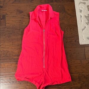 Sleeveless Red Zip-Front Romper